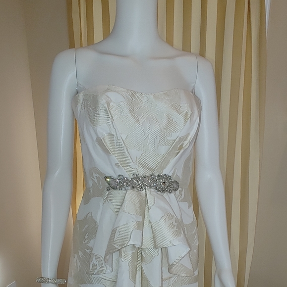 ABS STRAPLESS JEWELED BROCADE DRESS 6 - Picture 9 of 14